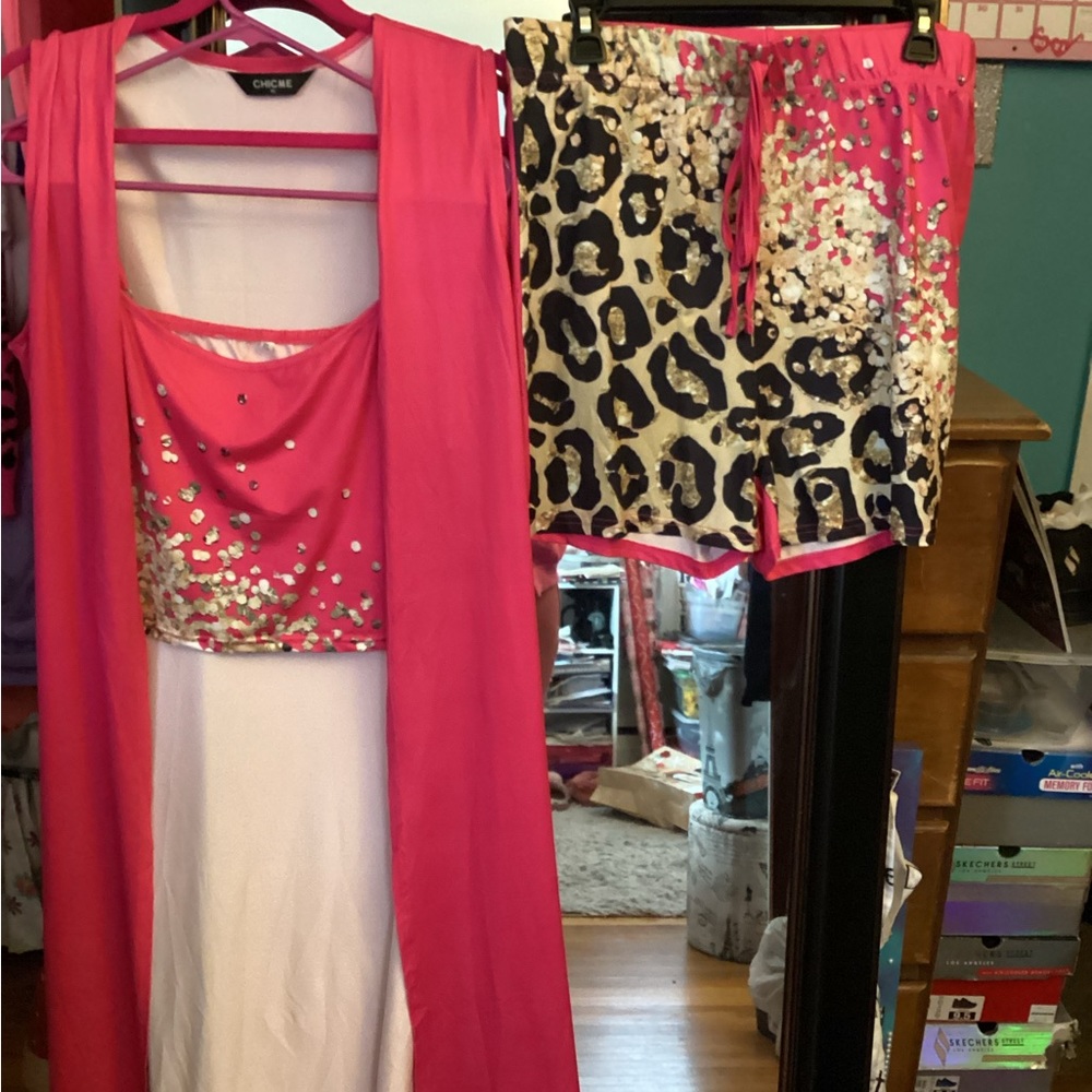 3 Piece Short Set Pink Leopard